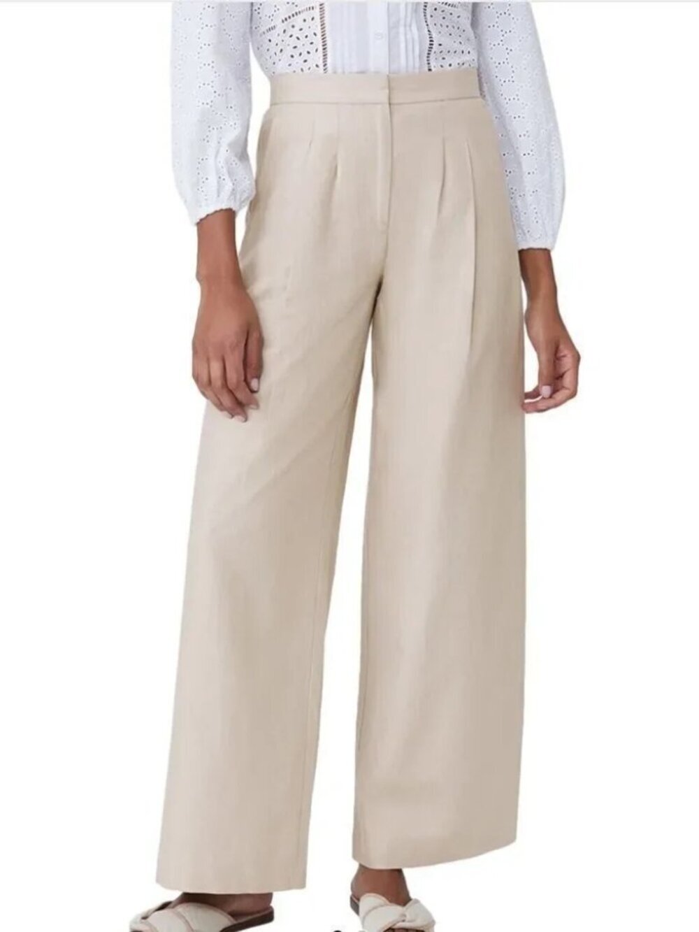New $198 J. McLaughlin Amal Long Bottoms Linen Blend Light Tan Pants Size 8